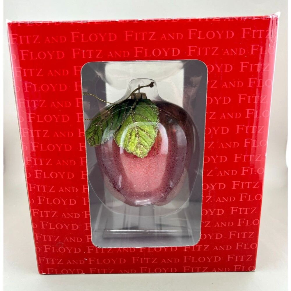 Fitz & Floyd Renaissance Glass Red Apple Christmas Tree Ornament Frosted w/Box